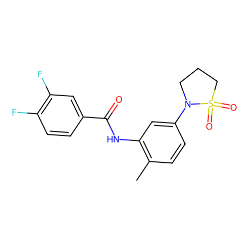 N-(5-(1,1-dioxidoisothiazolidin-2-yl)-2-methylphenyl)-3,4-difluorobenzamide structure