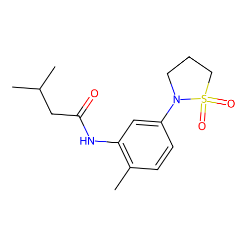 N-(5-(1,1-dioxidoisothiazolidin-2-yl)-2-methylphenyl)-3-methylbutanamide structure