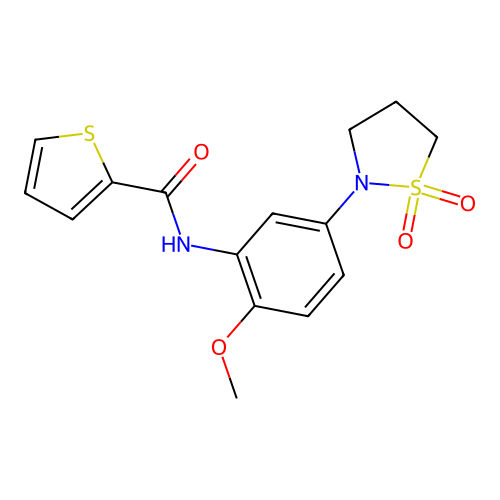 N-(5-(1,1-dioxidoisothiazolidin-2-yl)-2-methoxyphenyl)thiophene-2-carboxamide structure