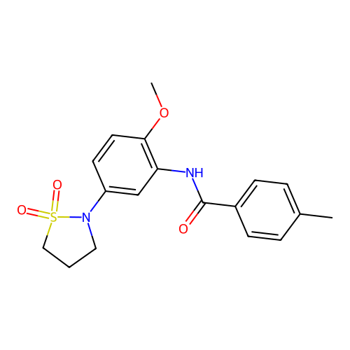 N-(5-(1,1-dioxidoisothiazolidin-2-yl)-2-methoxyphenyl)-4-methylbenzamide structure