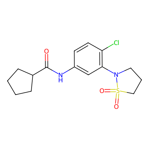 N-(4-chloro-3-(1,1-dioxidoisothiazolidin-2-yl)phenyl)cyclopentanecarboxamide structure