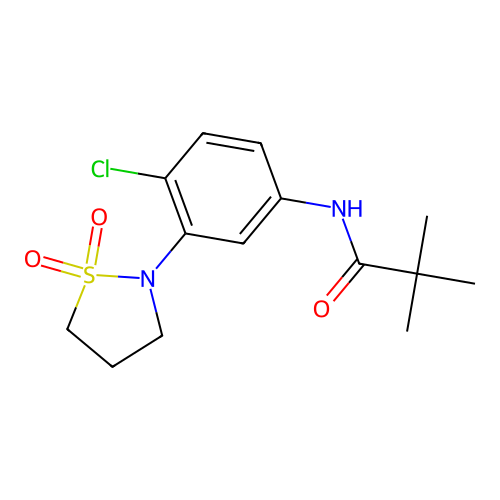 N-(4-chloro-3-(1,1-dioxidoisothiazolidin-2-yl)phenyl)pivalamide structure