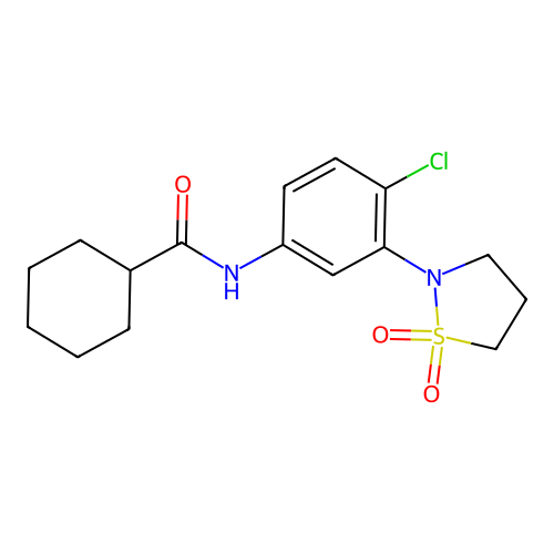 N-(4-chloro-3-(1,1-dioxidoisothiazolidin-2-yl)phenyl)cyclohexanecarboxamide structure