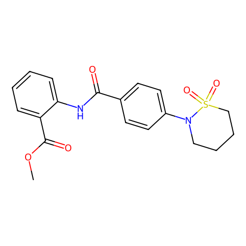 Methyl 2-[[4-(1,1-dioxothiazinan-2-yl)benzoyl]amino]benzoate structure
