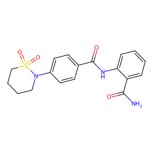 N-(2-carbamoylphenyl)-4-(1,1-dioxido-1,2-thiazinan-2-yl)benzamide structure