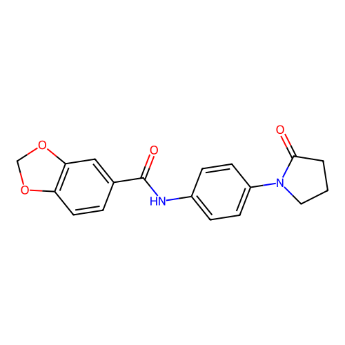 N-(4-(2-oxopyrrolidin-1-yl)phenyl)benzo[d][1,3]dioxole-5-carboxamide structure
