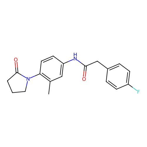 2-(4-fluorophenyl)-N-[3-methyl-4-(2-oxopyrrolidin-1-yl)phenyl]acetamide structure