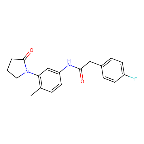 2-(4-fluorophenyl)-N-[4-methyl-3-(2-oxopyrrolidin-1-yl)phenyl]acetamide structure