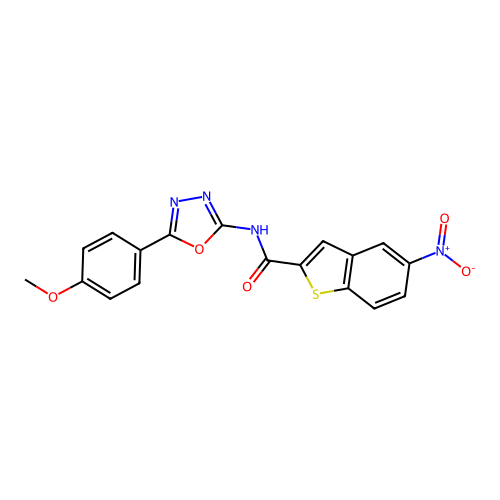 N-[5-(4-methoxyphenyl)-1,3,4-oxadiazol-2-yl]-5-nitro-1-benzothiophene-2-carboxamide structure