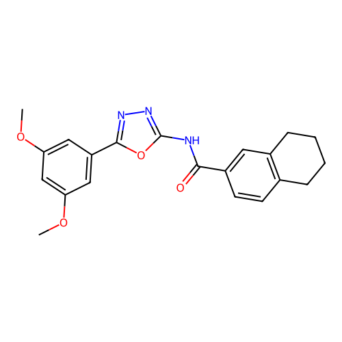 N-[5-(3,5-dimethoxyphenyl)-1,3,4-oxadiazol-2-yl]-5,6,7,8-tetrahydronaphthalene-2-carboxamide structure