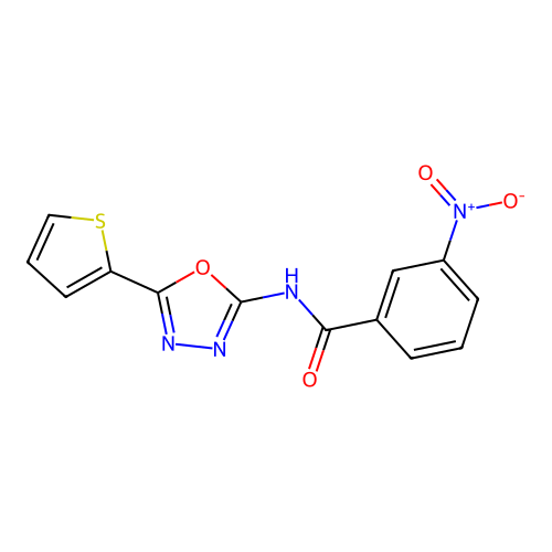 3-nitro-N-(5-(thiophen-2-yl)-1,3,4-oxadiazol-2-yl)benzamide structure