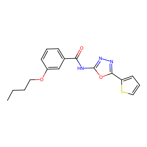 3-butoxy-N-(5-(thiophen-2-yl)-1,3,4-oxadiazol-2-yl)benzamide structure