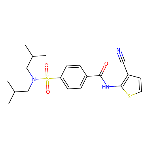 4-[bis(2-methylpropyl)sulfamoyl]-N-(3-cyanothiophen-2-yl)benzamide structure