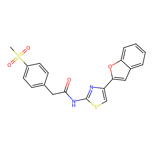 N-(4-(benzofuran-2-yl)thiazol-2-yl)-2-(4-(methylsulfonyl)phenyl)acetamide structure