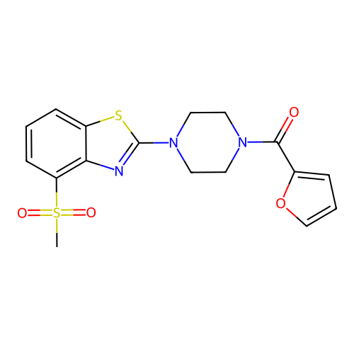 Furan-2-yl(4-(4-(methylsulfonyl)benzo[d]thiazol-2-yl)piperazin-1-yl)methanone structure