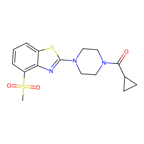 Cyclopropyl(4-(4-(methylsulfonyl)benzo[d]thiazol-2-yl)piperazin-1-yl)methanone structure