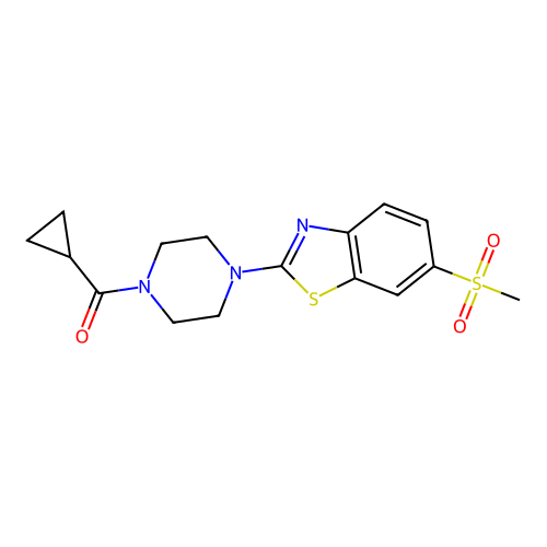 Cyclopropyl(4-(6-(methylsulfonyl)benzo[d]thiazol-2-yl)piperazin-1-yl)methanone structure