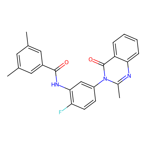 N-(2-fluoro-5-(2-methyl-4-oxoquinazolin-3(4H)-yl)phenyl)-3,5-dimethylbenzamide structure