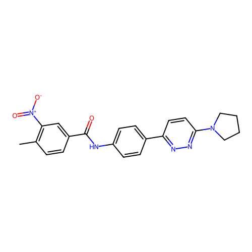 4-methyl-3-nitro-N-(4-(6-(pyrrolidin-1-yl)pyridazin-3-yl)phenyl)benzamide structure