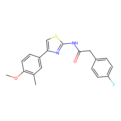 2-(4-fluorophenyl)-N-(4-(4-methoxy-3-methylphenyl)thiazol-2-yl)acetamide structure