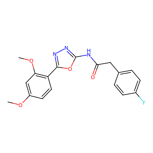 N-[5-(2,4-dimethoxyphenyl)-1,3,4-oxadiazol-2-yl]-2-(4-fluorophenyl)acetamide structure