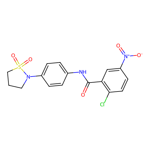2-chloro-N-(4-(1,1-dioxidoisothiazolidin-2-yl)phenyl)-5-nitrobenzamide structure