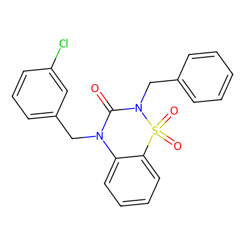 2-benzyl-4-(3-chlorobenzyl)-2H-1,2,4-benzothiadiazin-3(4H)-one 1,1-dioxide structure