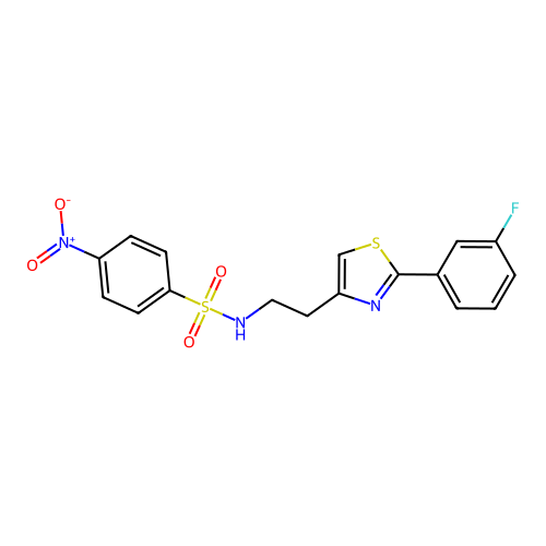 N-(2-(2-(3-fluorophenyl)thiazol-4-yl)ethyl)-4-nitrobenzenesulfonamide structure