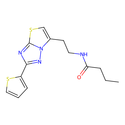 N-(2-(2-(thiophen-2-yl)thiazolo[3,2-b][1,2,4]triazol-6-yl)ethyl)butyramide structure