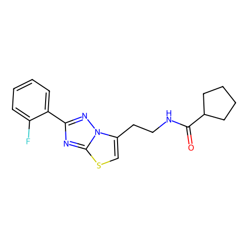 N-(2-(2-(2-fluorophenyl)thiazolo[3,2-b][1,2,4]triazol-6-yl)ethyl)cyclopentanecarboxamide structure