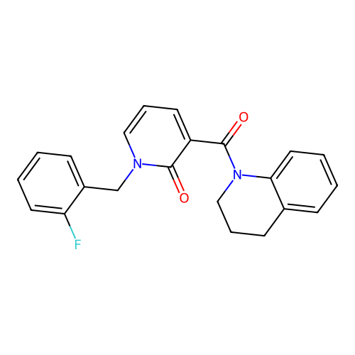 1-(2-fluorobenzyl)-3-(1,2,3,4-tetrahydroquinoline-1-carbonyl)pyridin-2(1H)-one structure
