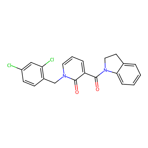 1-(2,4-dichlorobenzyl)-3-(indoline-1-carbonyl)pyridin-2(1H)-one structure