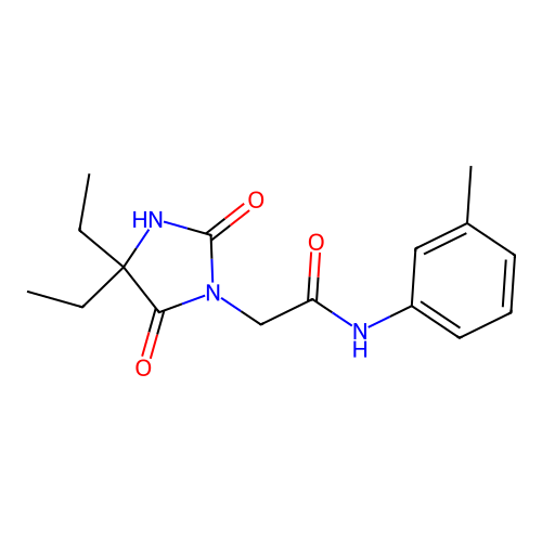 2-(4,4-diethyl-2,5-dioxoimidazolidin-1-yl)-N-(3-methylphenyl)acetamide structure