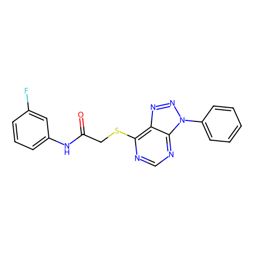 N-(3-fluorophenyl)-2-(3-phenyltriazolo[4,5-d]pyrimidin-7-yl)sulfanylacetamide structure