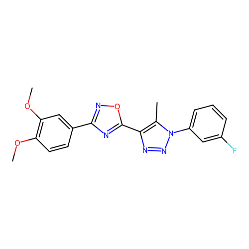 3-(3,4-dimethoxyphenyl)-5-[1-(3-fluorophenyl)-5-methyl-1H-1,2,3-triazol-4-yl]-1,2,4-oxadiazole structure