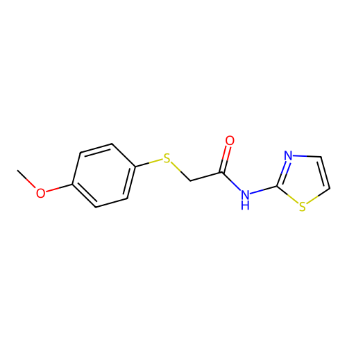 2-((4-methoxyphenyl)thio)-N-(thiazol-2-yl)acetamide structure
