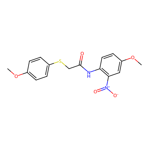 N-(4-methoxy-2-nitrophenyl)-2-(4-methoxyphenyl)sulfanylacetamide structure
