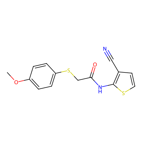 N-(3-cyanothiophen-2-yl)-2-((4-methoxyphenyl)thio)acetamide structure