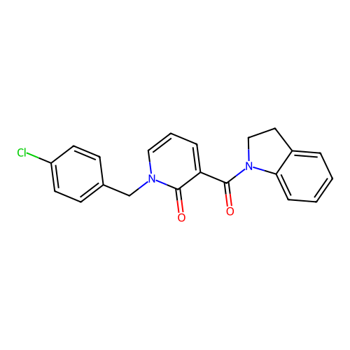 1-(4-chlorobenzyl)-3-(indoline-1-carbonyl)pyridin-2(1H)-one structure