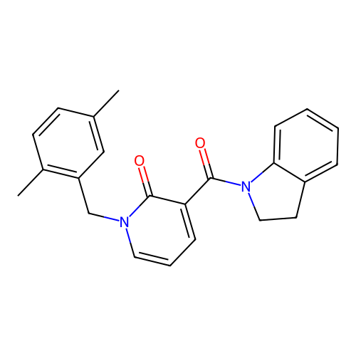 1-(2,5-dimethylbenzyl)-3-(indoline-1-carbonyl)pyridin-2(1H)-one structure