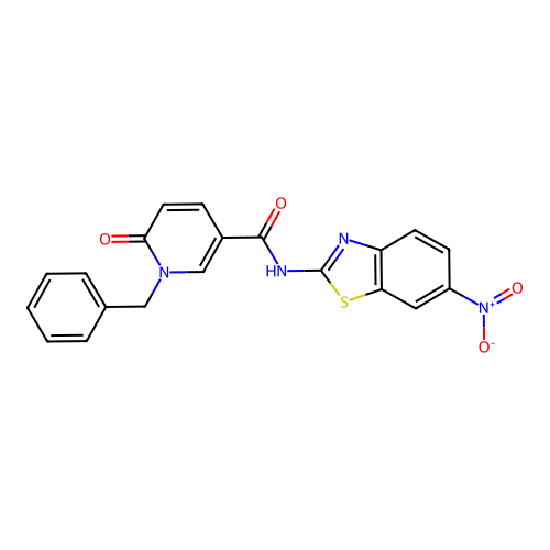 1-benzyl-N-(6-nitro-1,3-benzothiazol-2-yl)-6-oxopyridine-3-carboxamide structure