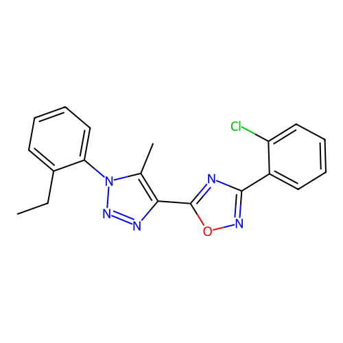 3-(2-chlorophenyl)-5-[1-(2-ethylphenyl)-5-methyl-1H-1,2,3-triazol-4-yl]-1,2,4-oxadiazole structure