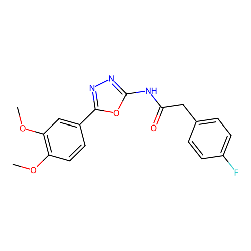 N-[5-(3,4-dimethoxyphenyl)-1,3,4-oxadiazol-2-yl]-2-(4-fluorophenyl)acetamide structure