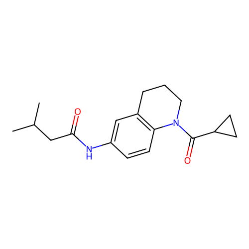 N-[1-(cyclopropanecarbonyl)-3,4-dihydro-2H-quinolin-6-yl]-3-methylbutanamide structure
