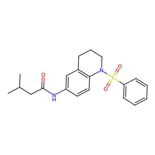 N-[1-(benzenesulfonyl)-3,4-dihydro-2H-quinolin-6-yl]-3-methylbutanamide structure