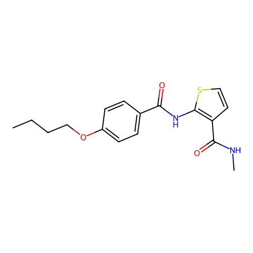 2-(4-butoxybenzamido)-N-methylthiophene-3-carboxamide structure