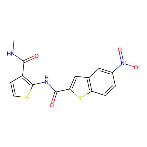 N-[3-(methylcarbamoyl)thiophen-2-yl]-5-nitro-1-benzothiophene-2-carboxamide structure