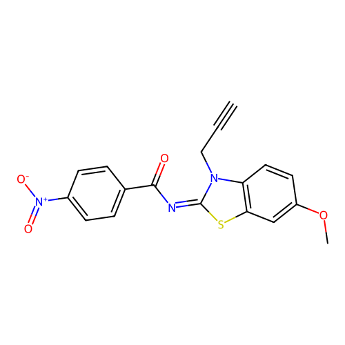 N-(6-methoxy-3-prop-2-ynyl-1,3-benzothiazol-2-ylidene)-4-nitrobenzamide structure