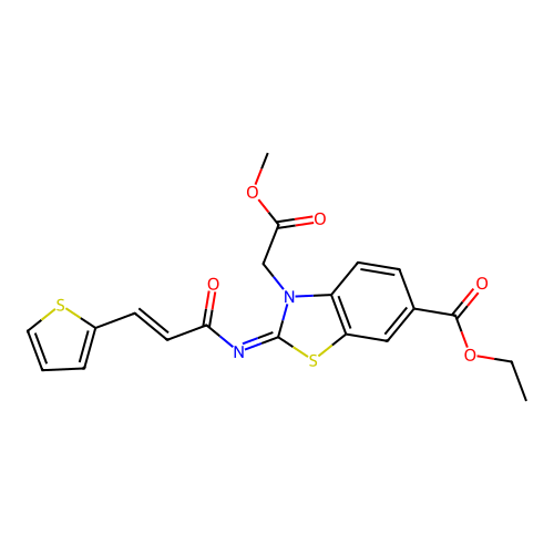 (Z)-ethyl 3-(2-methoxy-2-oxoethyl)-2-(((E)-3-(thiophen-2-yl)acryloyl)imino)-2,3-dihydrobenzo[d]thiazole-6-carboxylate structure