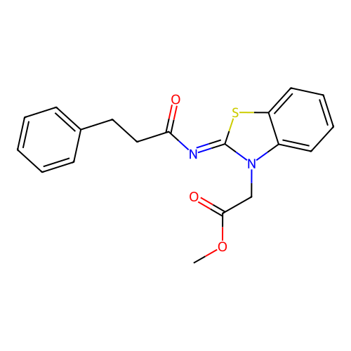 (Z)-methyl 2-(2-((3-phenylpropanoyl)imino)benzo[d]thiazol-3(2H)-yl)acetate structure